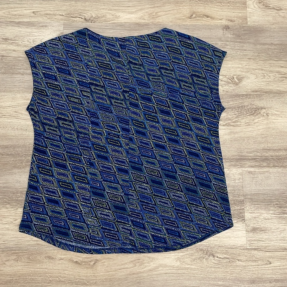 Adrienne Vittadini Blue, Green & White Print Sleeveless Ruched Blouse Size XL - Picture 6 of 12